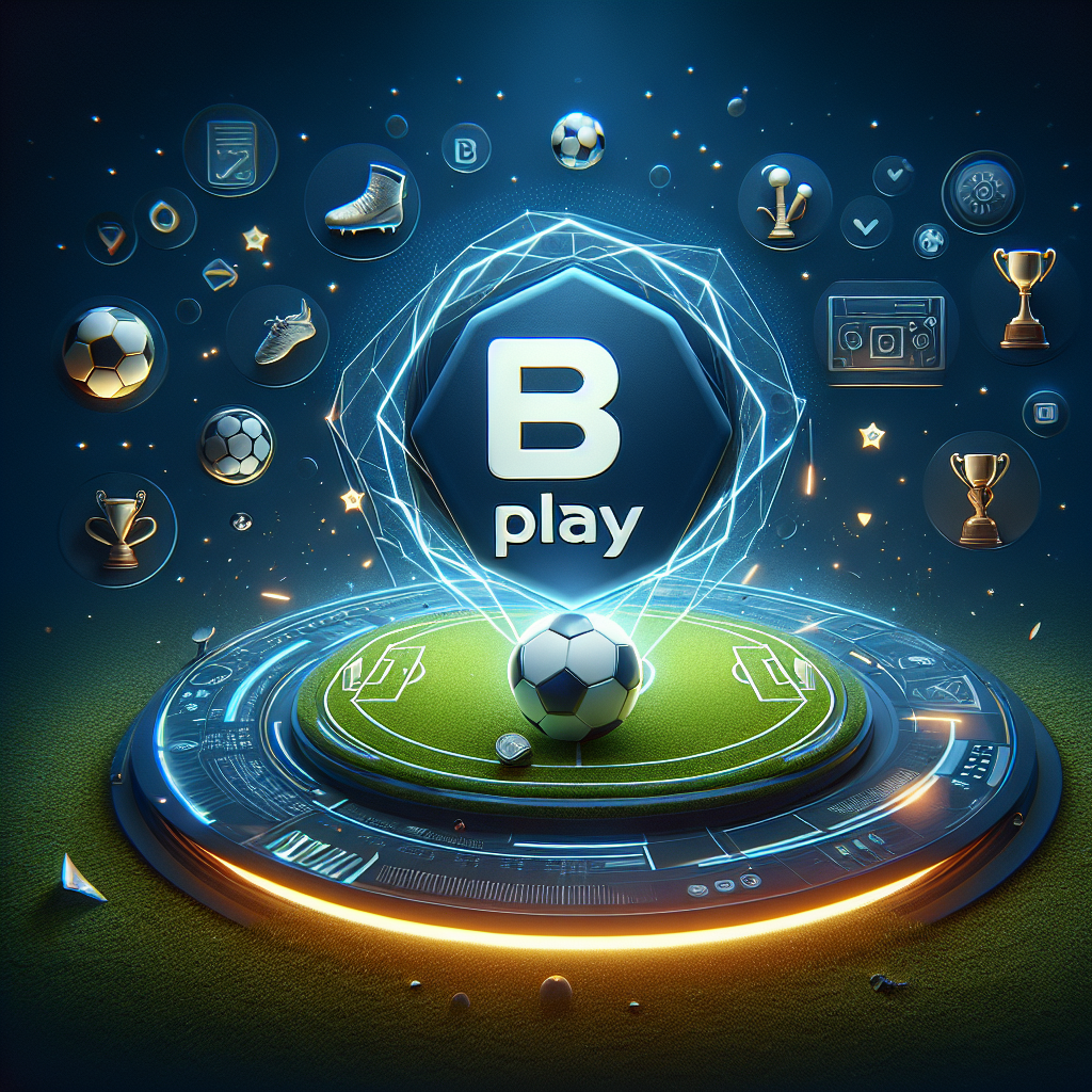 Logotipo de Bplay con iconos deportivos y premios en entorno digital