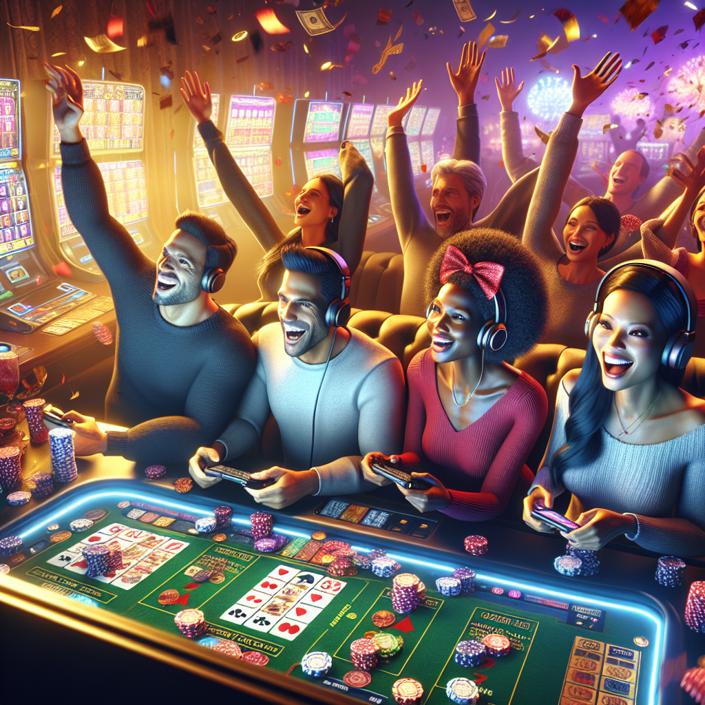 Jugadores celebrando en sus dispositivos tras ganar en Bplay Casino