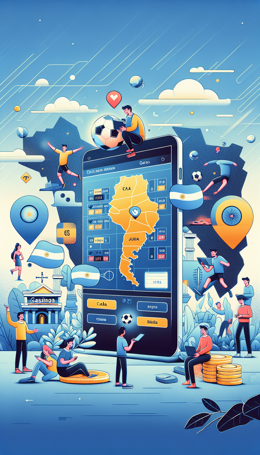 Personas jugando a la bplay app en móviles en un ambiente moderno y animado