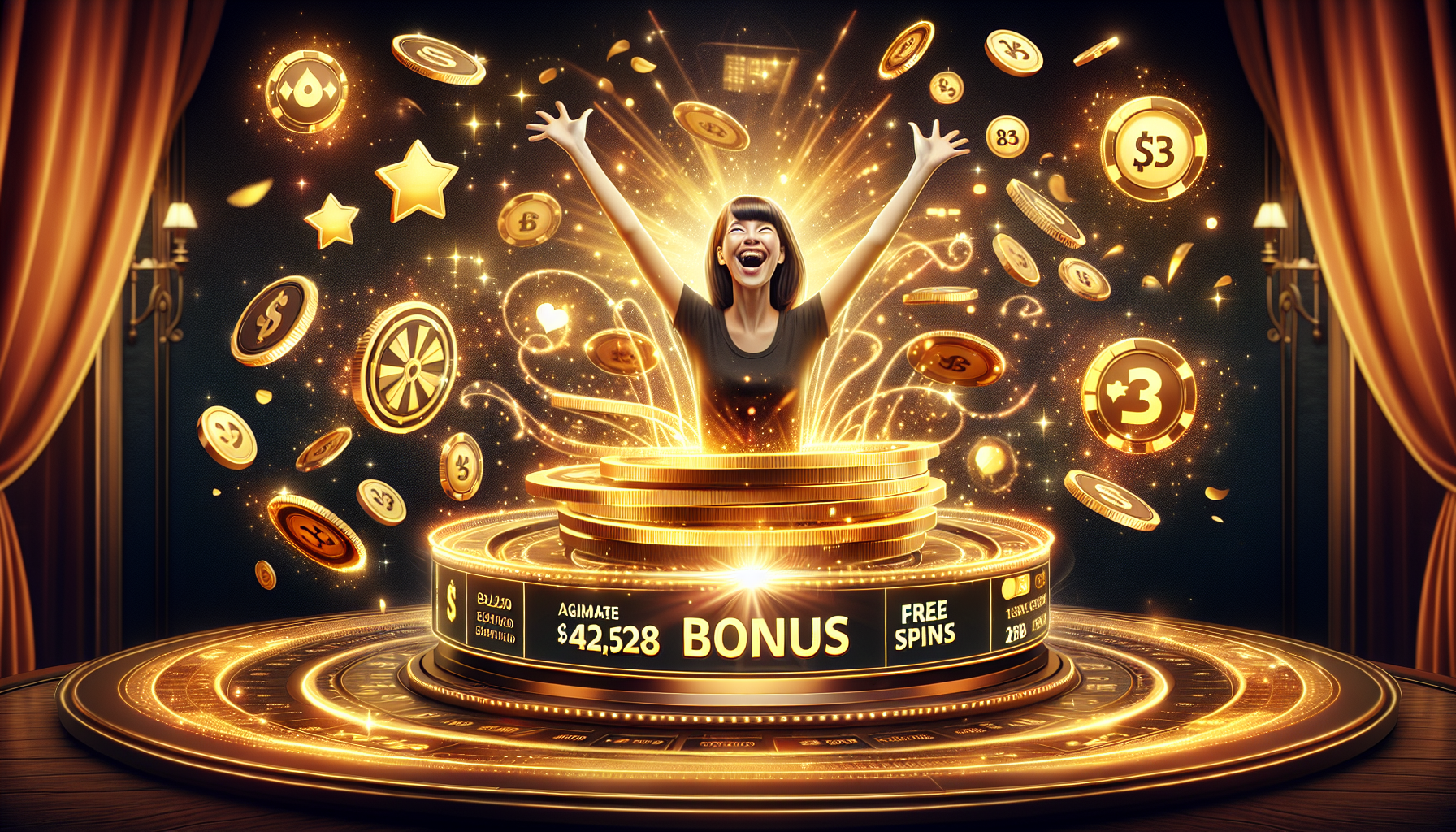 Jugadora de bplay recibiendo un bono virtual y giros gratuitos en el casino online