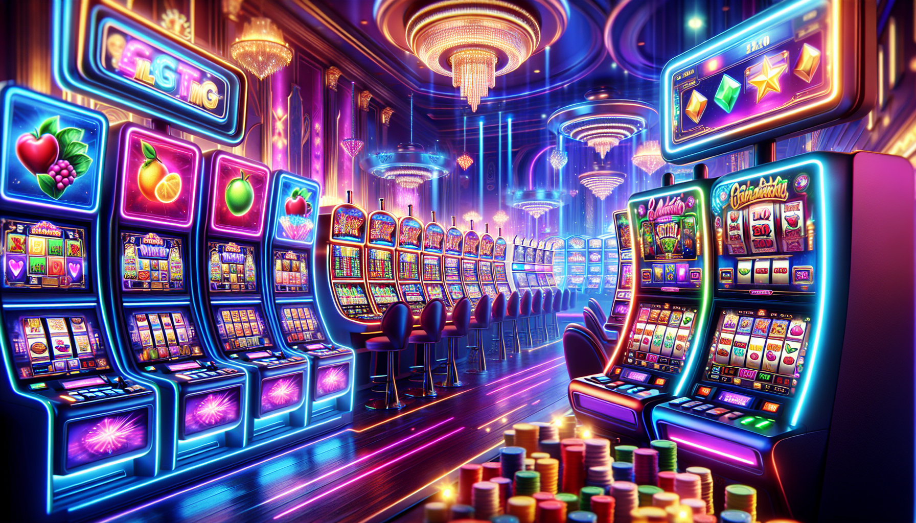 Diversidad de tragamonedas bplay en un entorno digital colorido y moderno