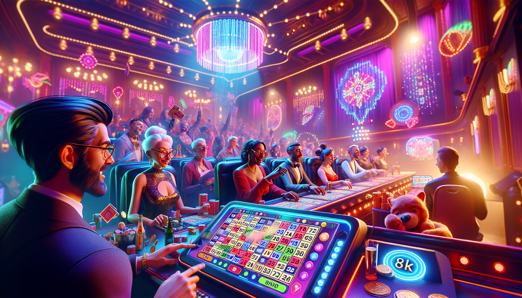 Jugadores disfrutan de bingo virtual en línea en una sala animada de Bplay