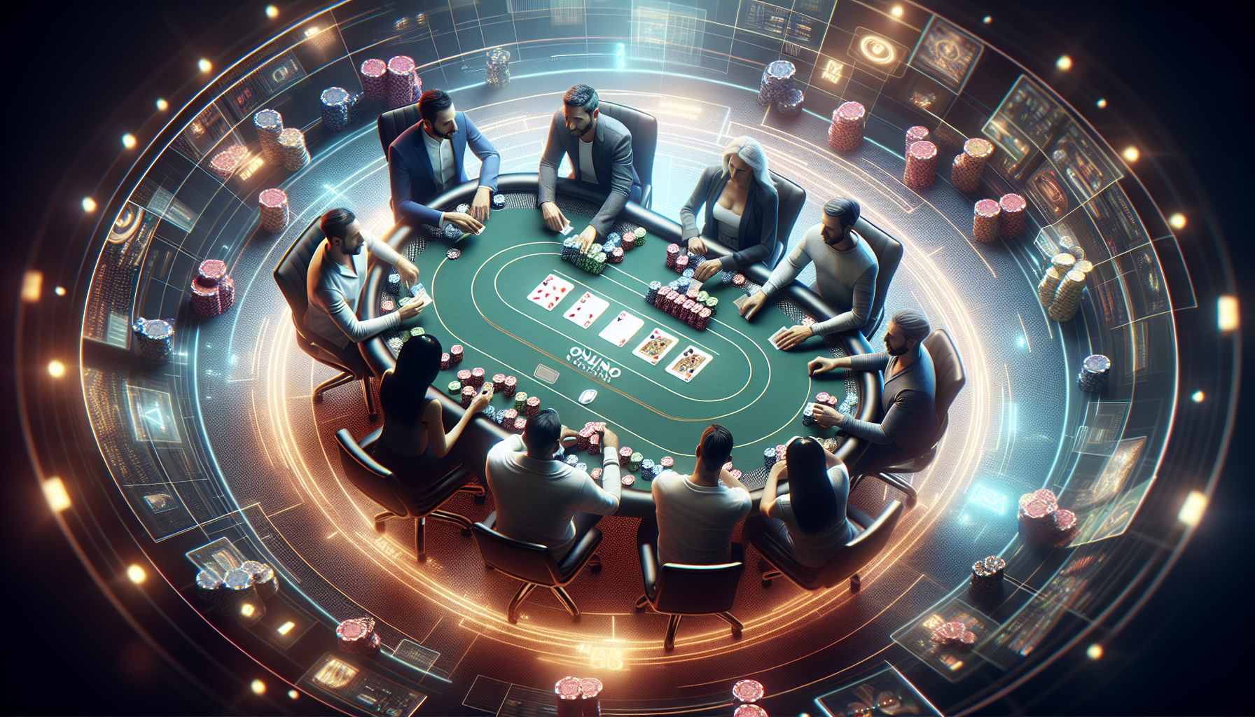 Mesa de poker digital en Bplay Casino con varios jugadores internacionales