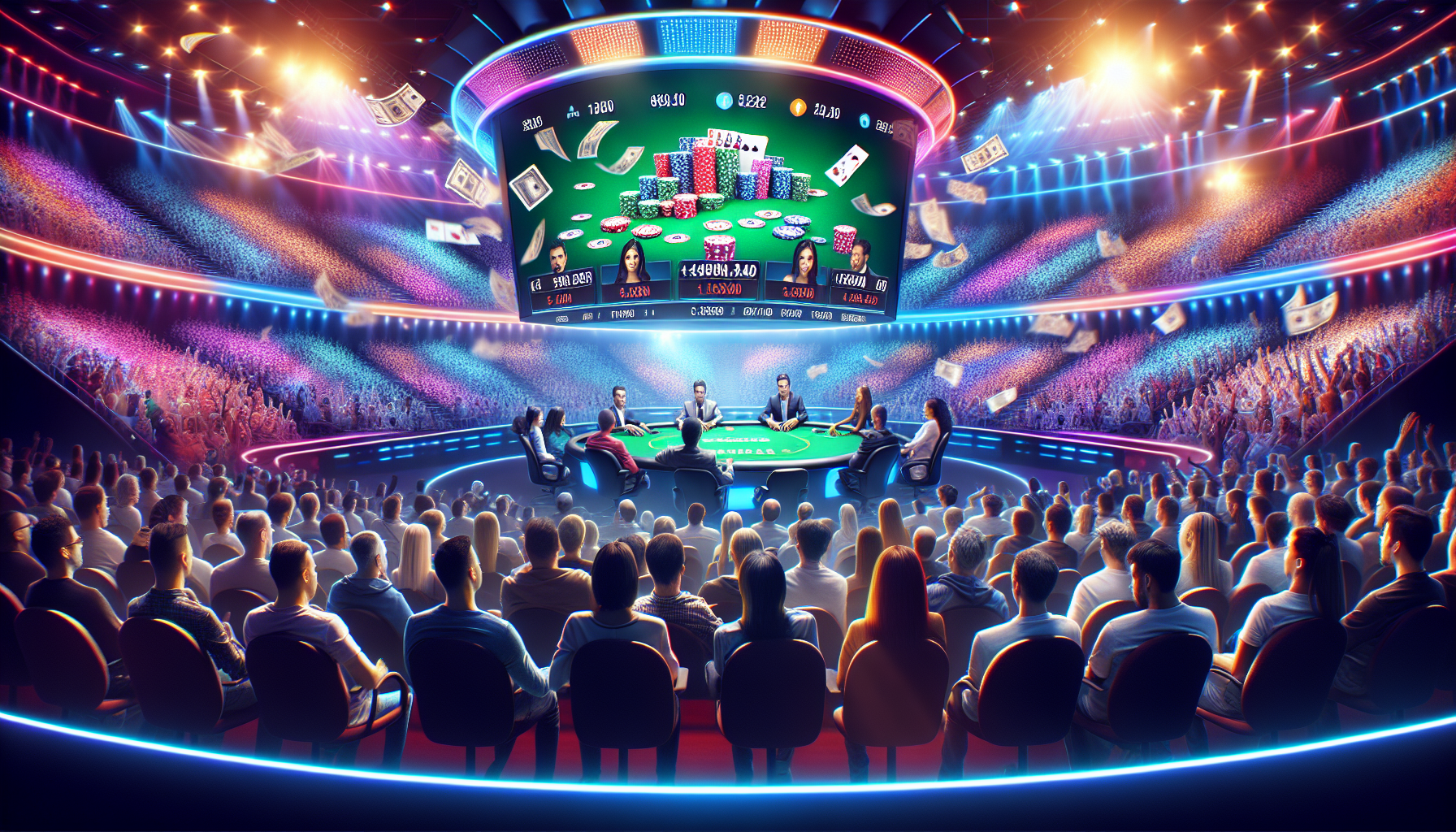 Escena de un torneo de poker en línea con grandes premios en Bplay Casino