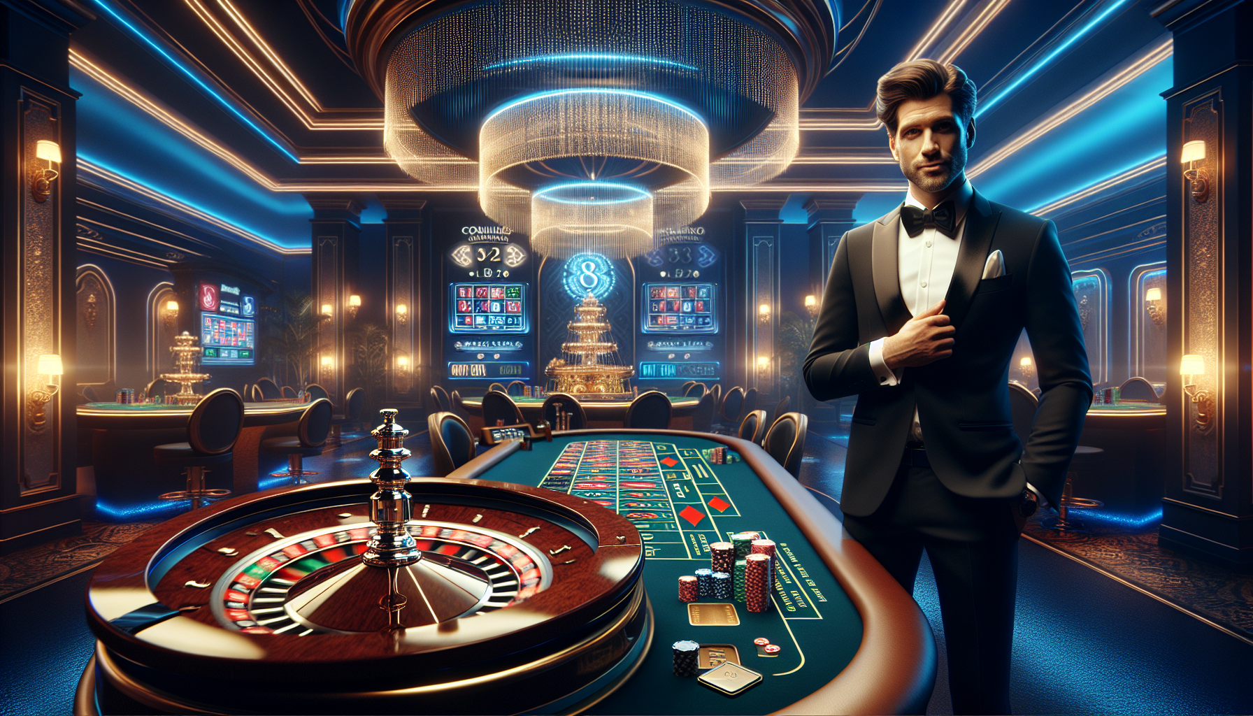 Dealer profesional en casino online presenta mesa de ruleta en vivo con ruleta girando