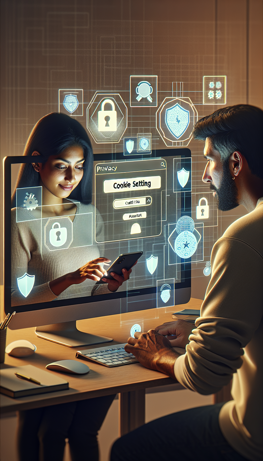 Usuario gestionando la configuración de cookies en bplay desde diferentes dispositivos