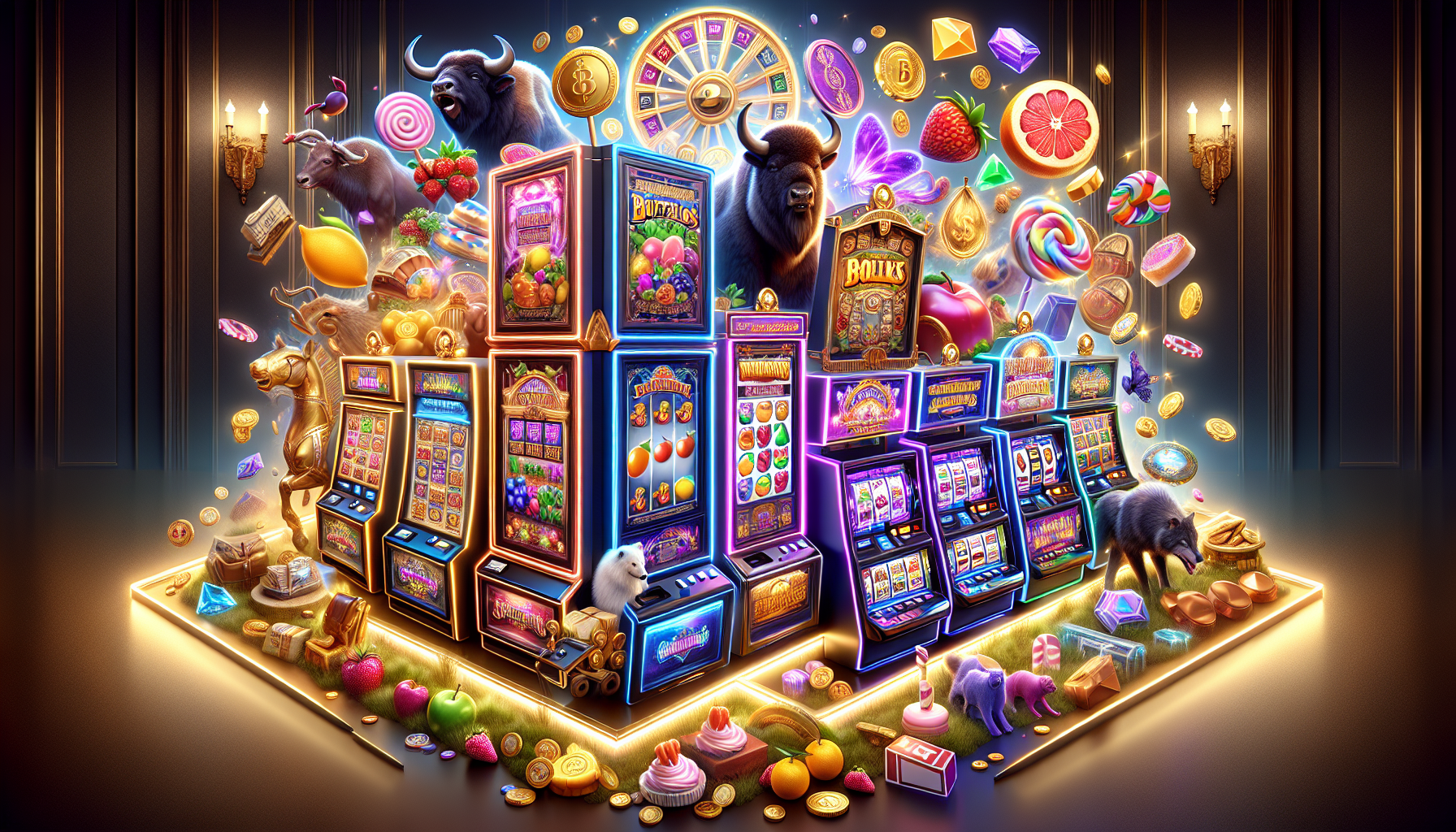 Collage de los mejores slots de Pragmatic Play en un ambiente de casino online