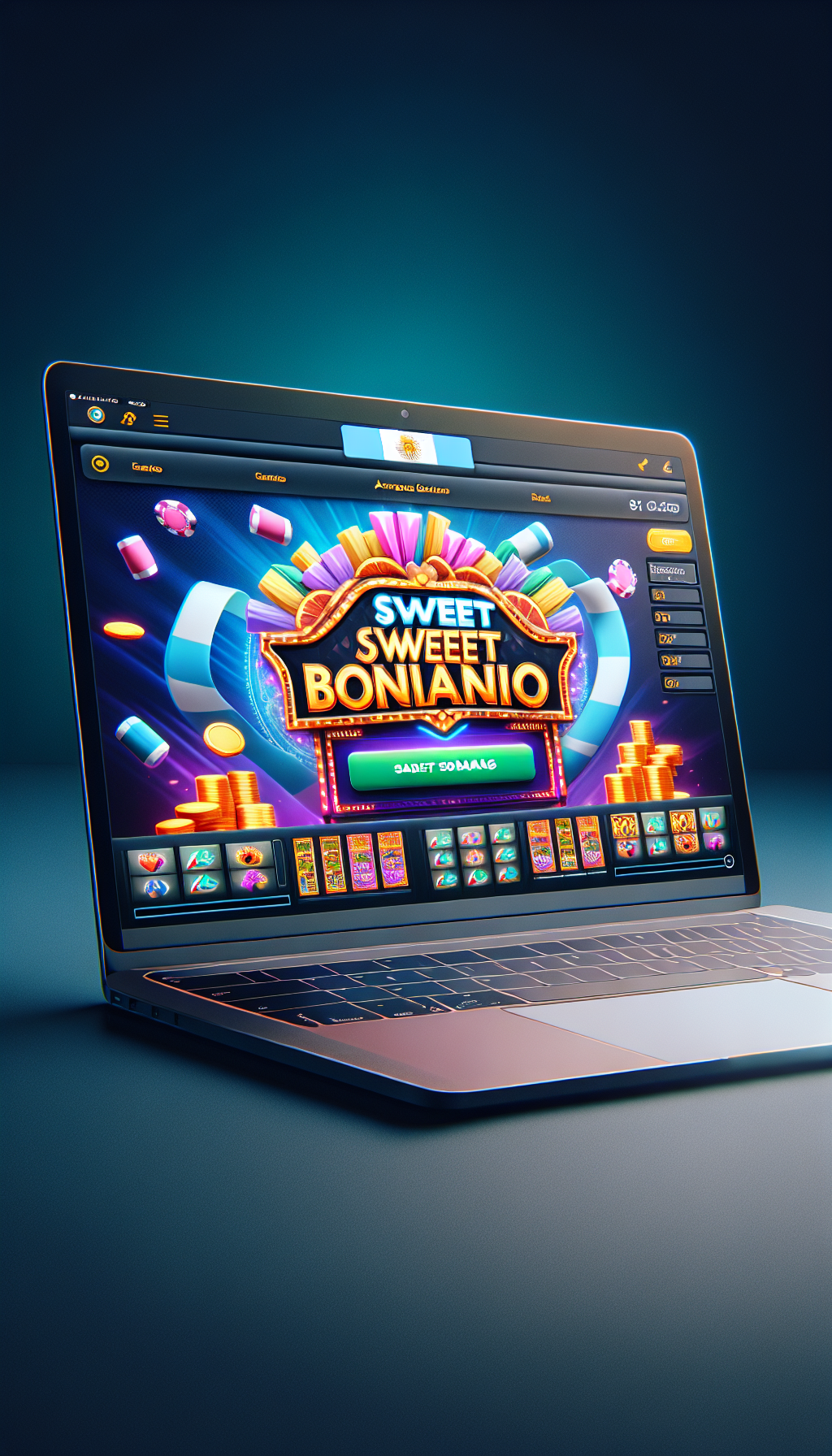Página de lobby de casino online argentino con tragamonedas Sweet Bonanza visible